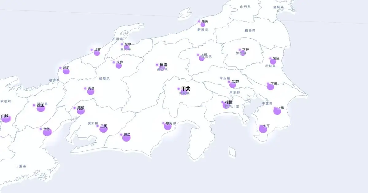 甲斐の位置を示す3D日本地図