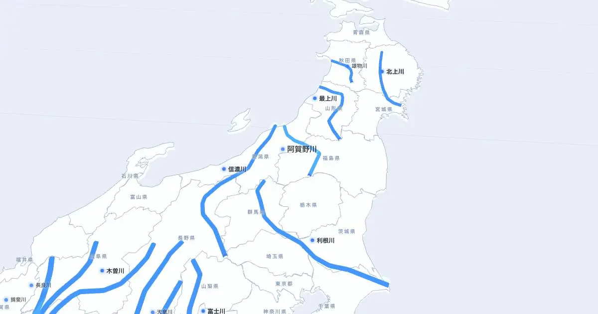 阿賀野川の位置を示す3D日本地図