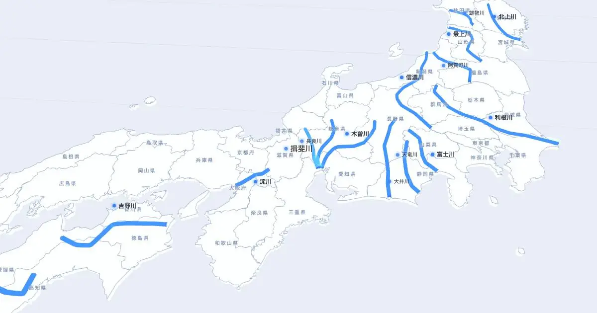 揖斐川の位置を示す3D日本地図