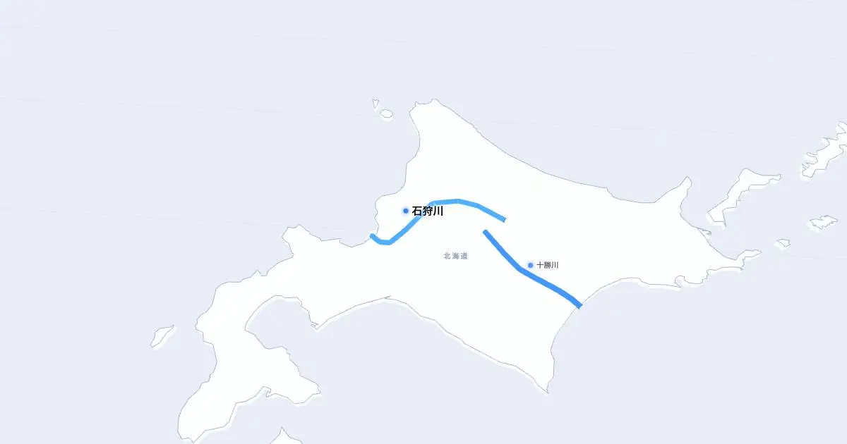 石狩川の位置を示す3D日本地図