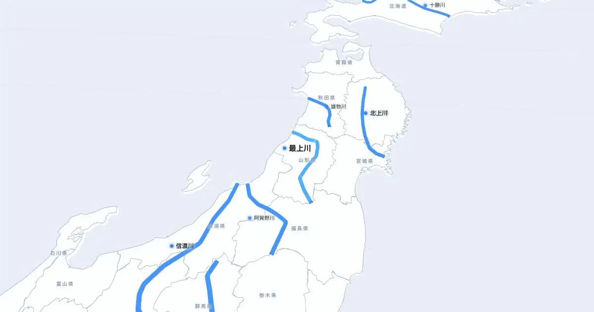 最上川の位置を示す3D日本地図