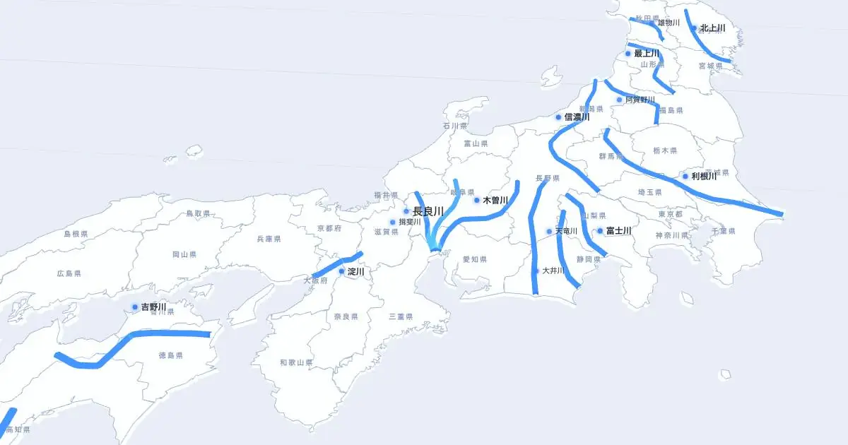 長良川の位置を示す3D日本地図