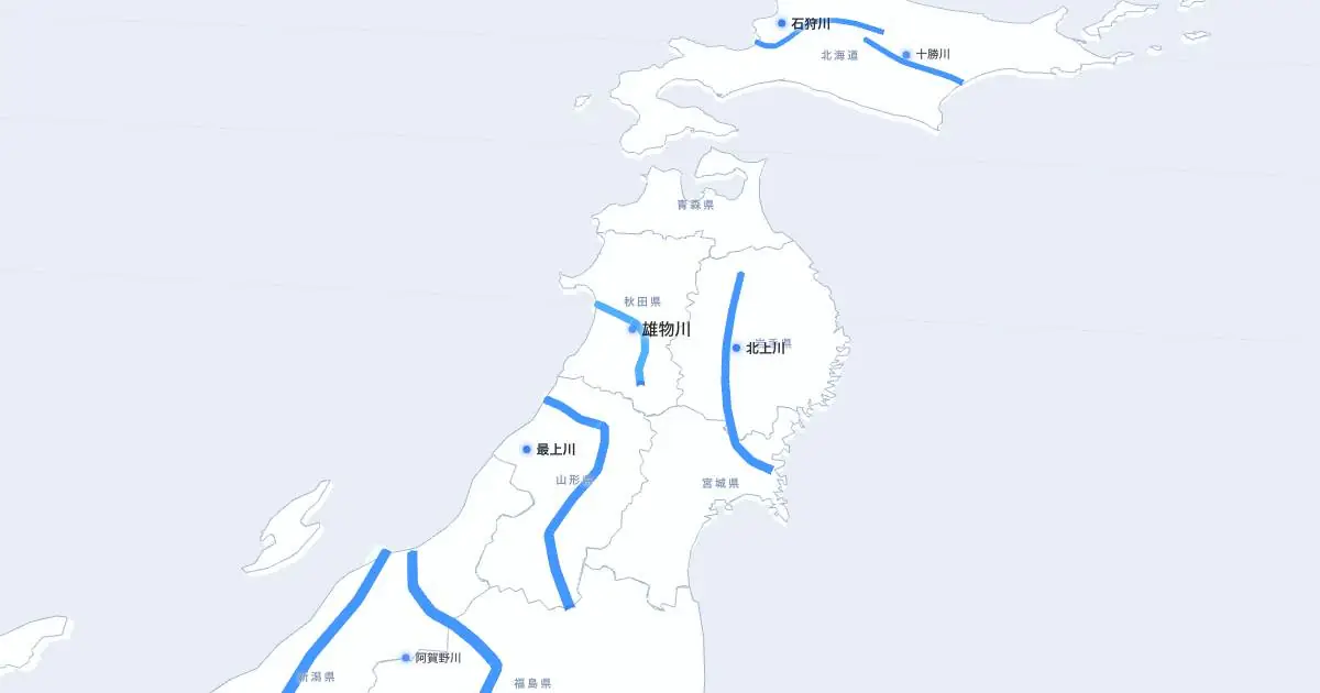 雄物川の位置を示す3D日本地図