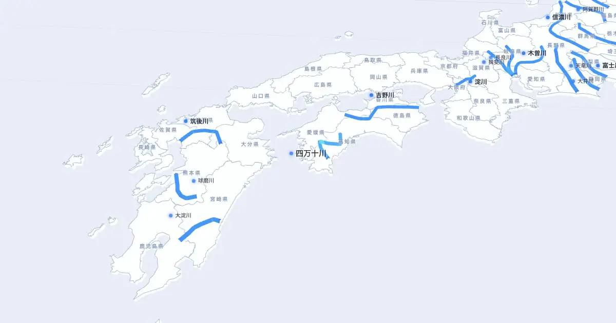 四万十川の位置を示す3D日本地図