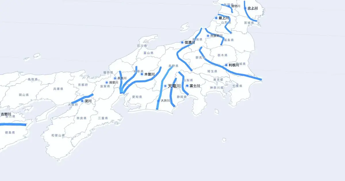 天竜川の位置を示す3D日本地図