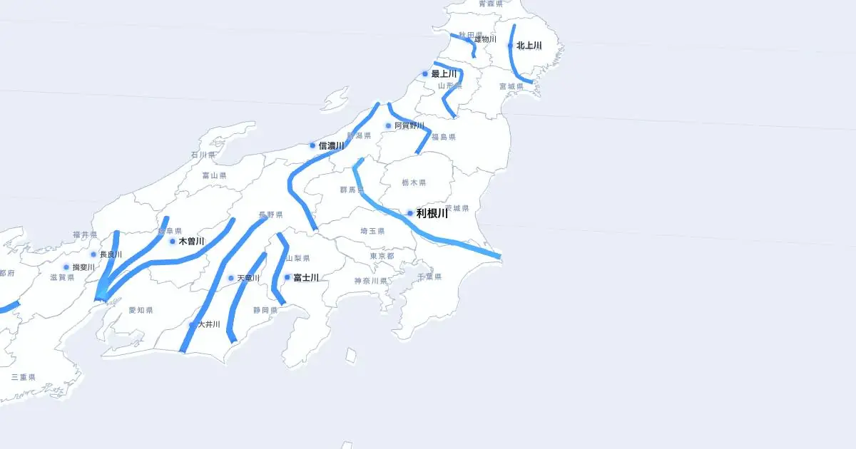利根川の位置を示す3D日本地図