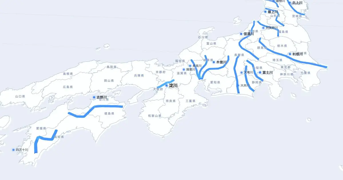 淀川の位置を示す3D日本地図