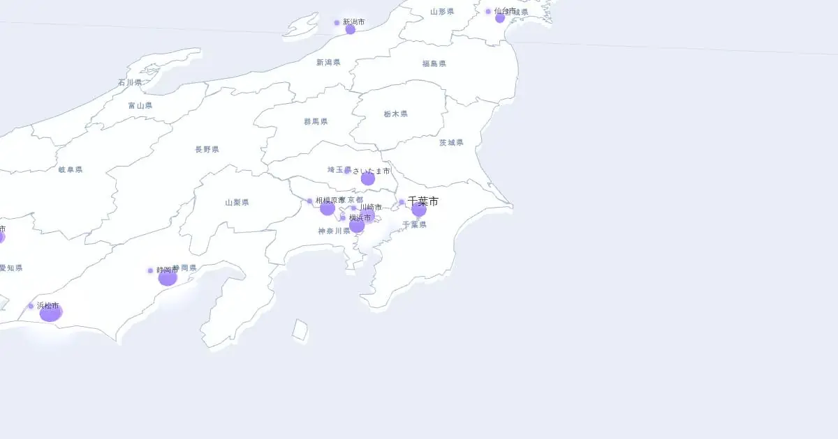千葉市の位置を示す3D日本地図