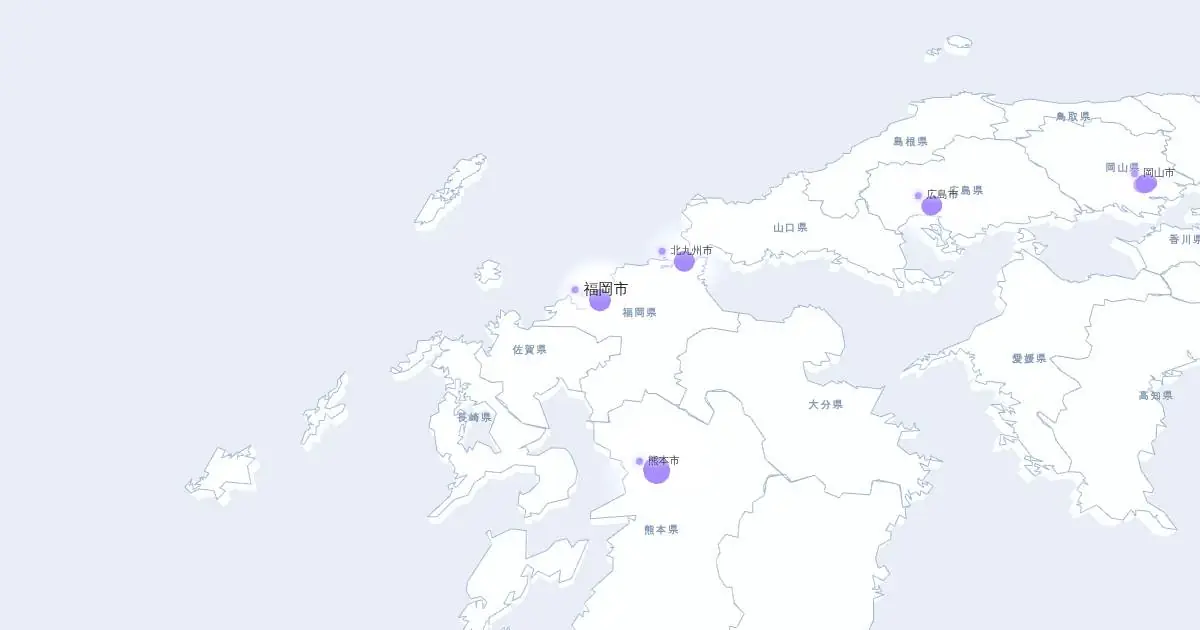 福岡市の位置を示す3D日本地図