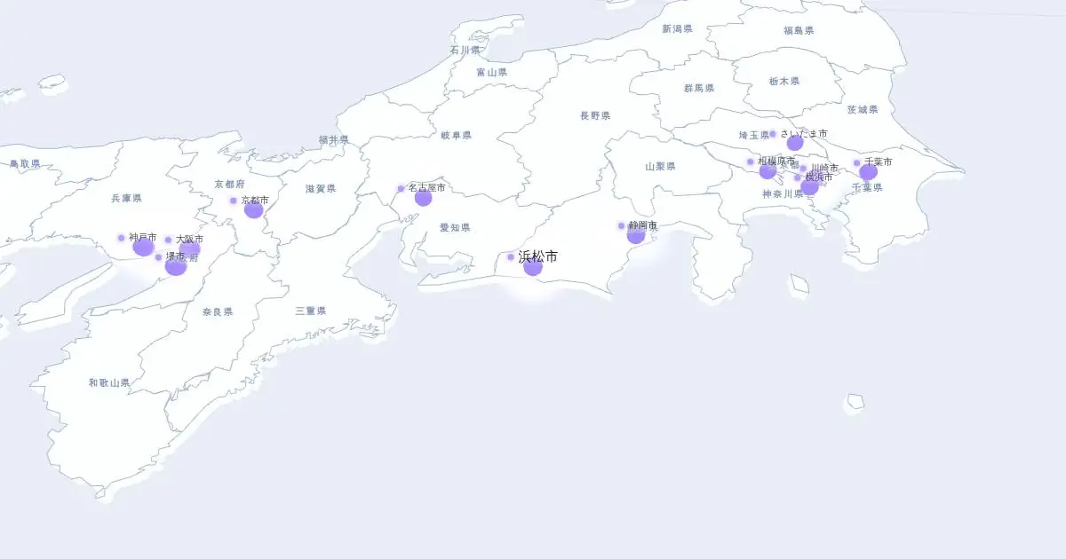 浜松市の位置を示す3D日本地図