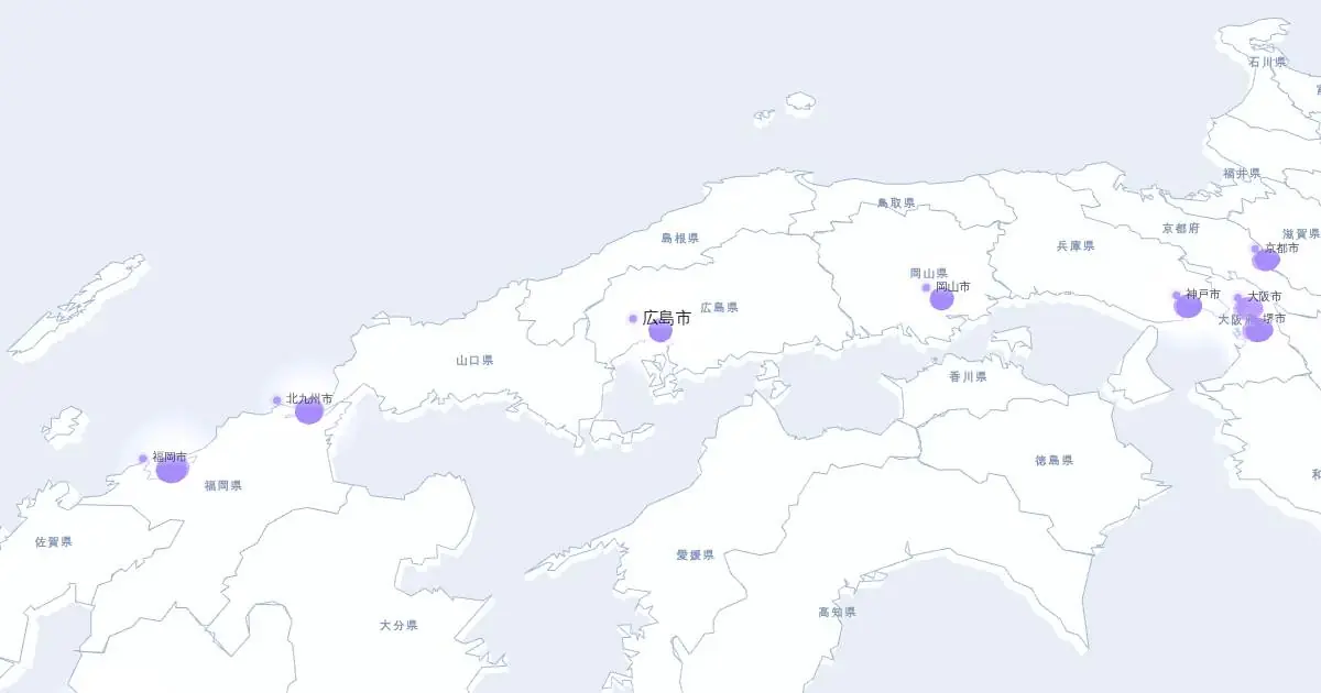 広島市の位置を示す3D日本地図