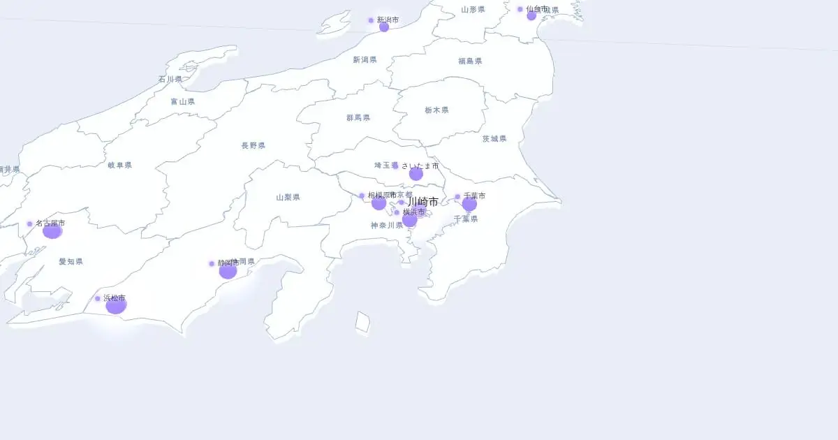 川崎市の位置を示す3D日本地図