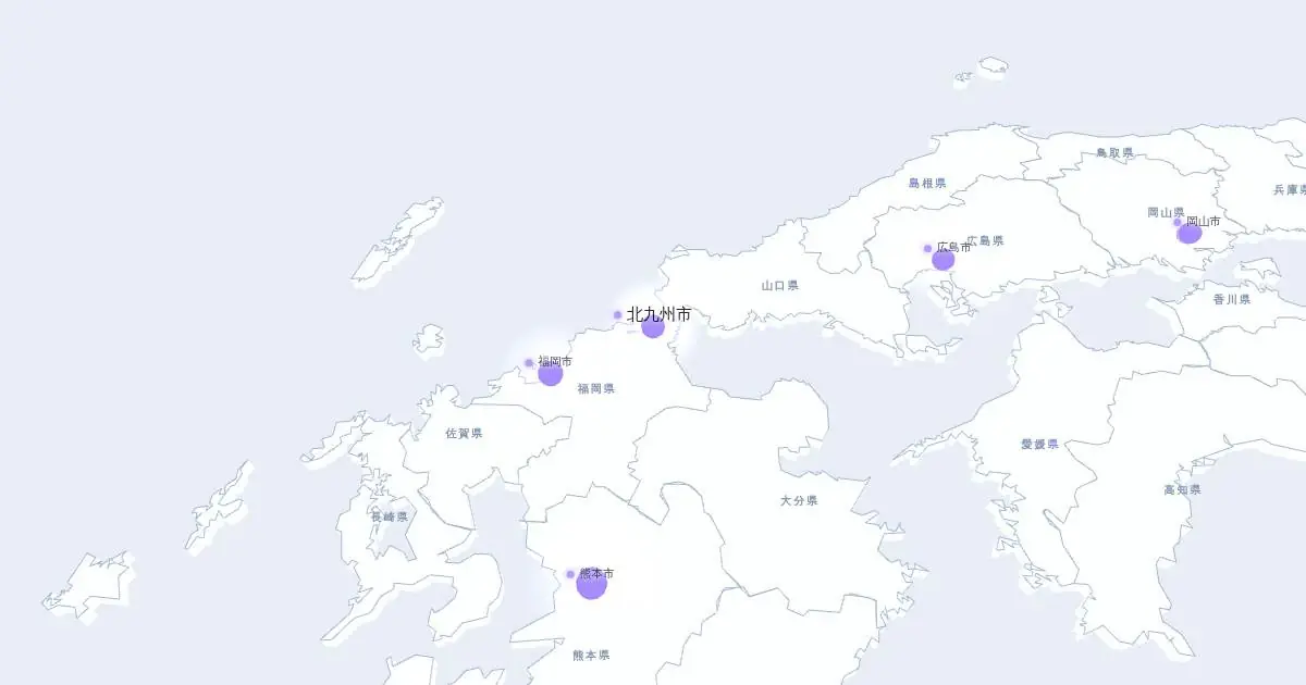 北九州市の位置を示す3D日本地図