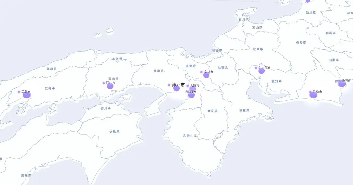 神戸市の位置を示す3D日本地図