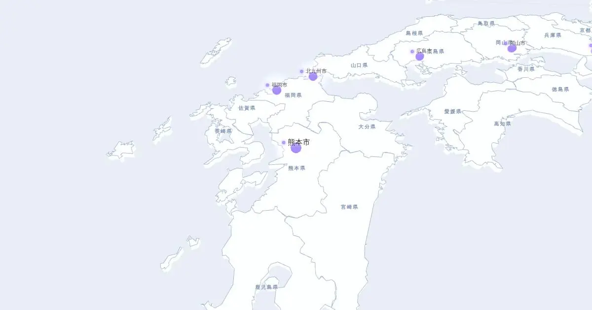 熊本市の位置を示す3D日本地図