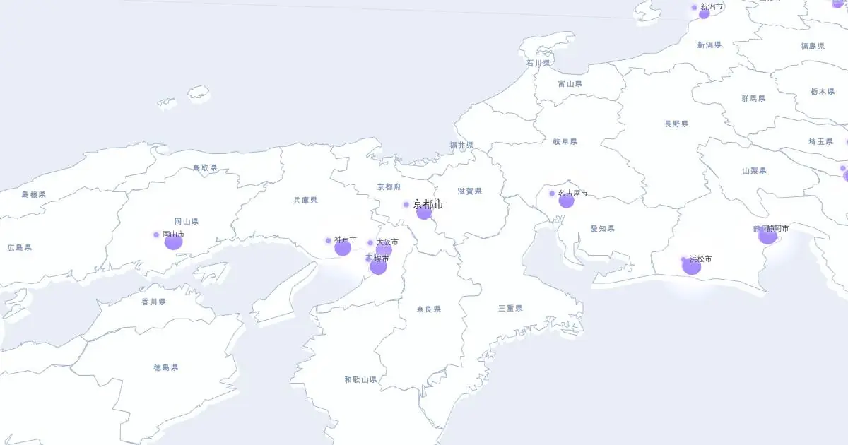 京都市の位置を示す3D日本地図