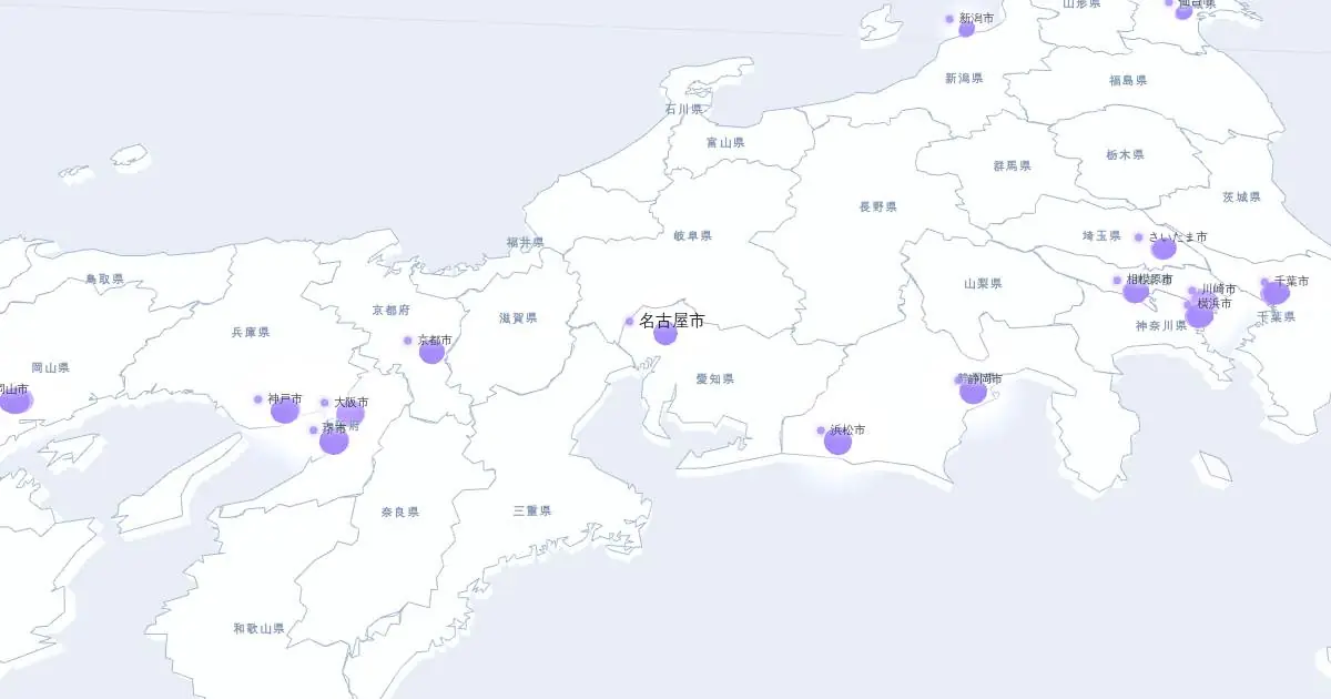 名古屋市の位置を示す3D日本地図