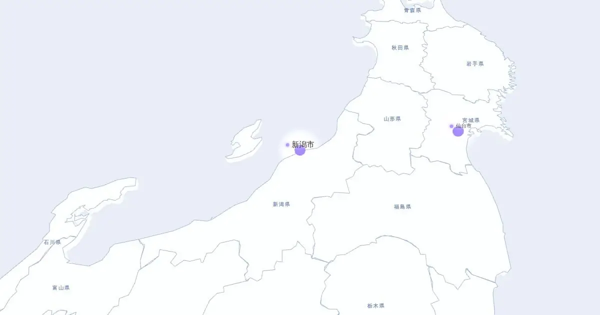 新潟市の位置を示す3D日本地図