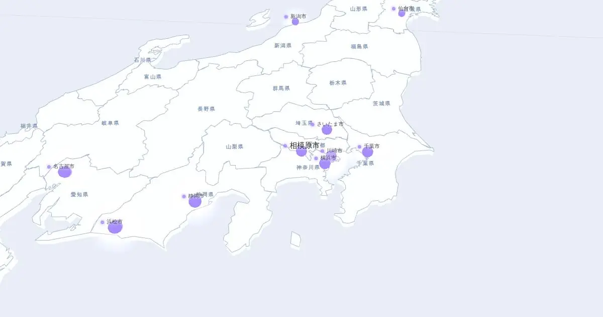 相模原市の位置を示す3D日本地図