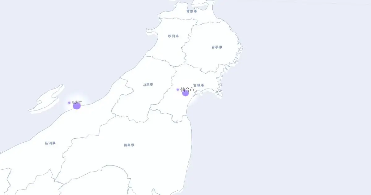 仙台市の位置を示す3D日本地図