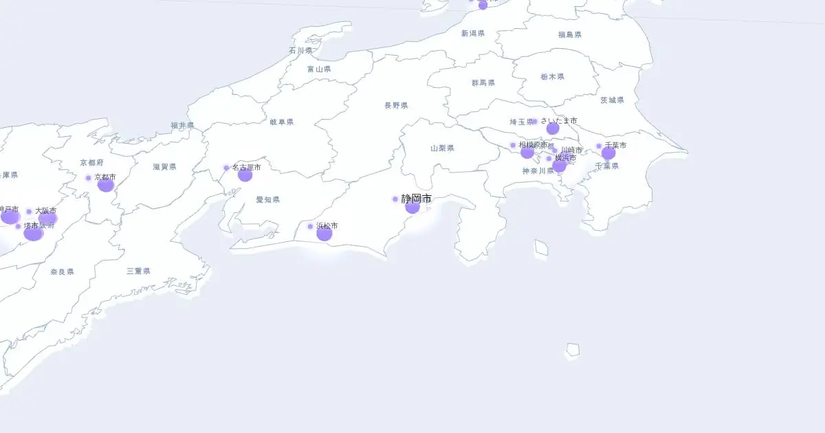 静岡市の位置を示す3D日本地図