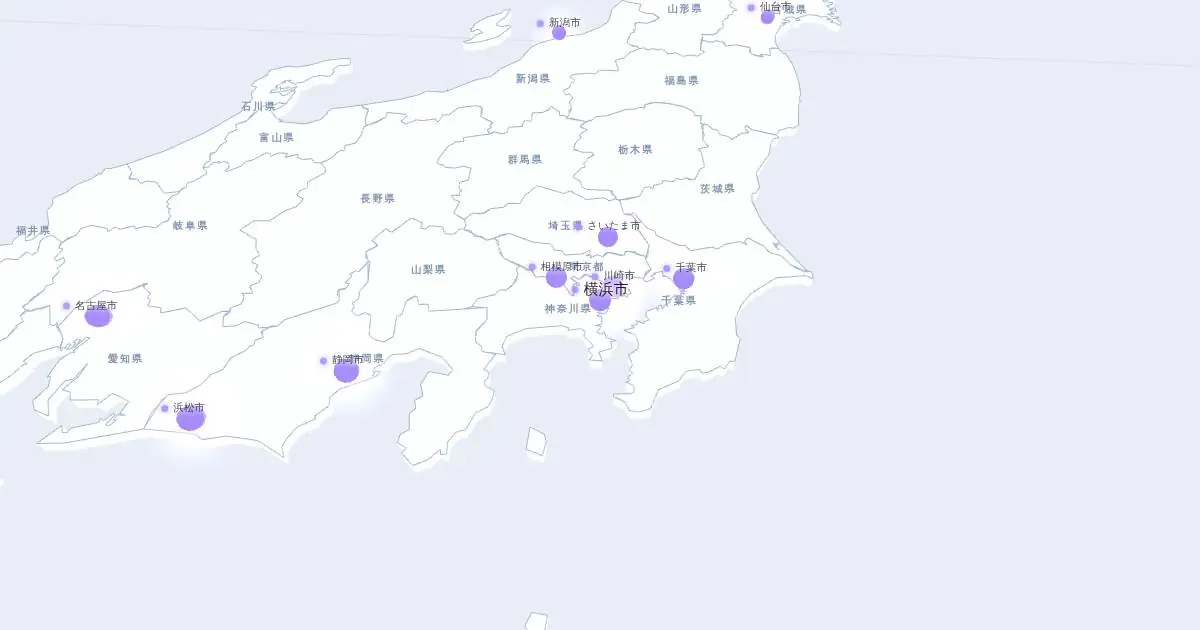 横浜市の位置を示す3D日本地図