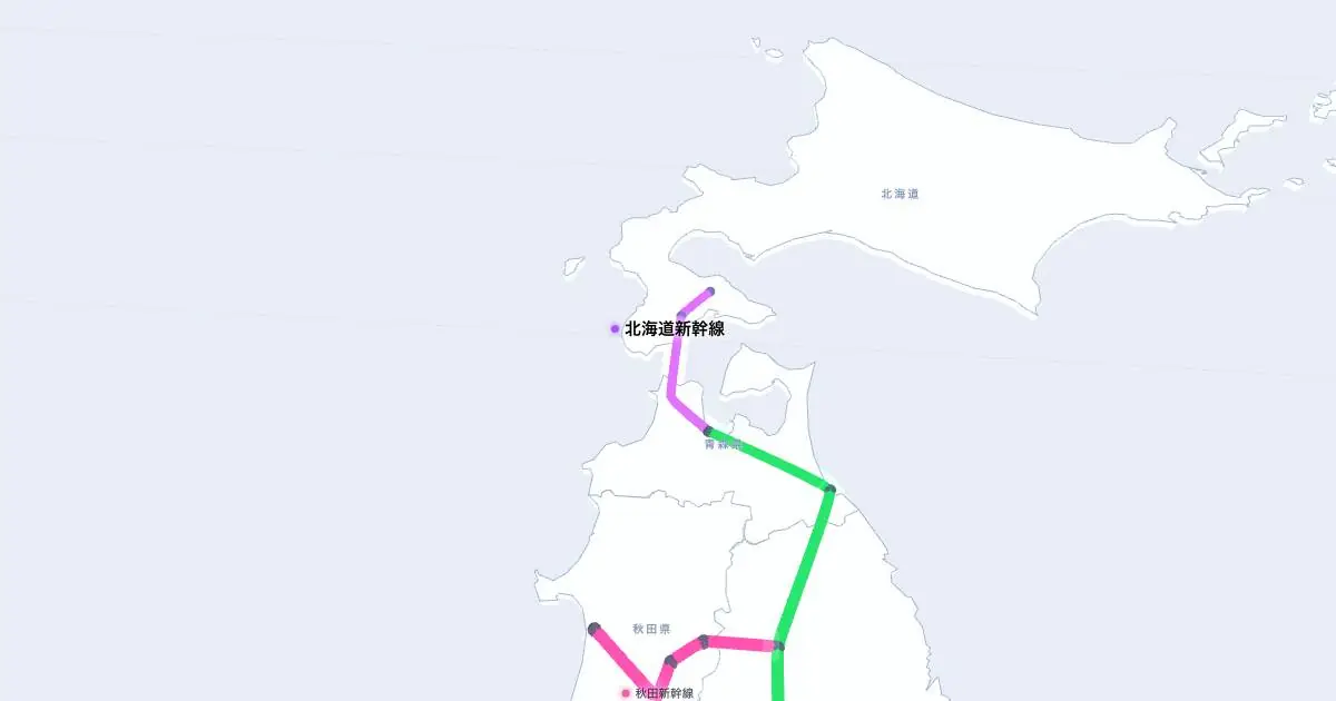 北海道新幹線の位置を示す3D日本地図