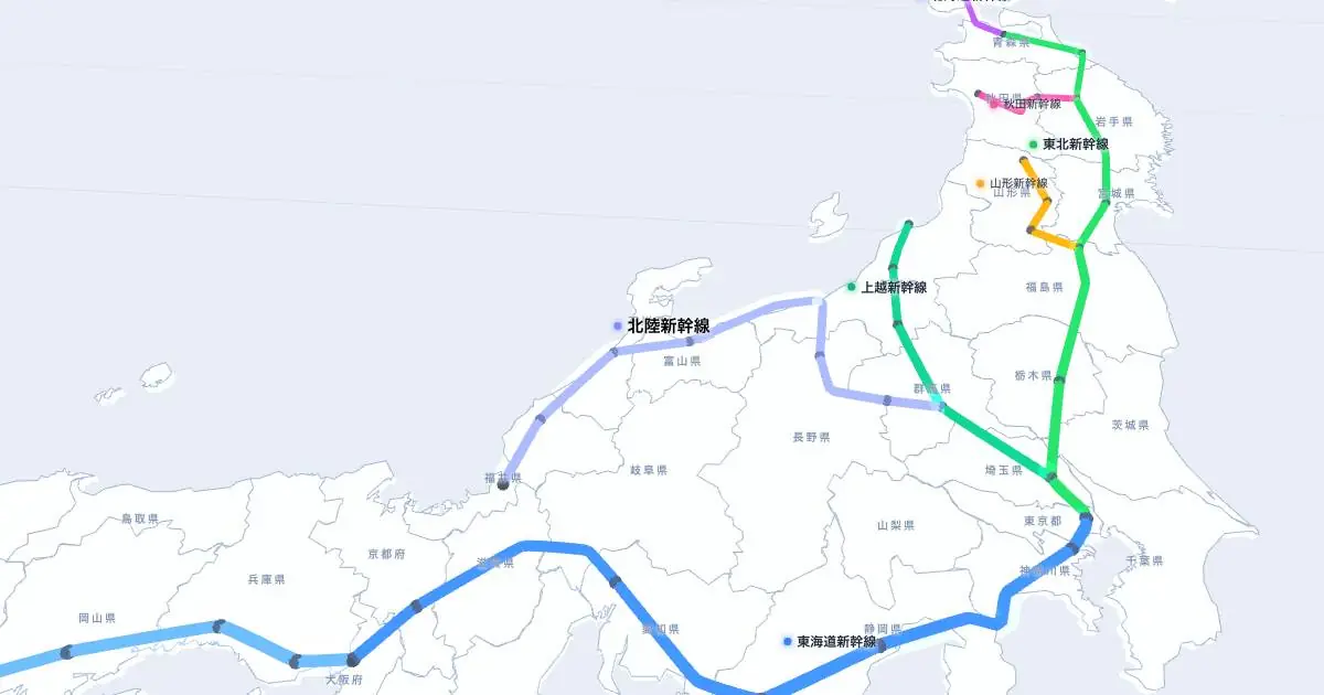 北陸新幹線の位置を示す3D日本地図