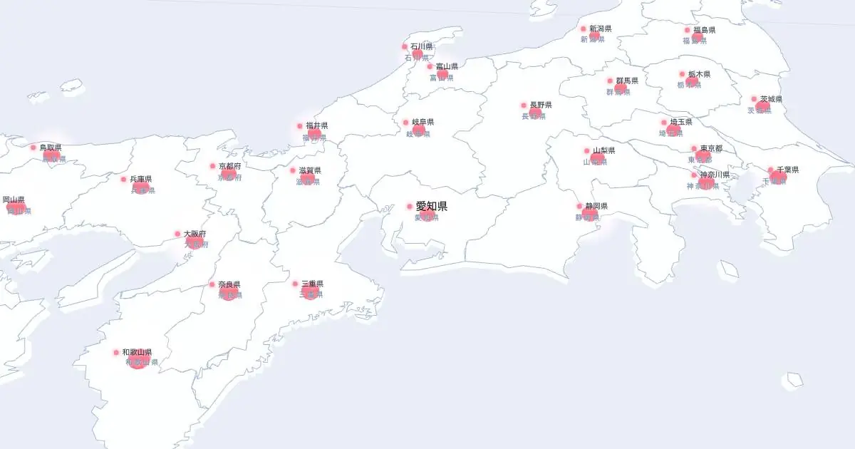 愛知県の位置を示す3D日本地図