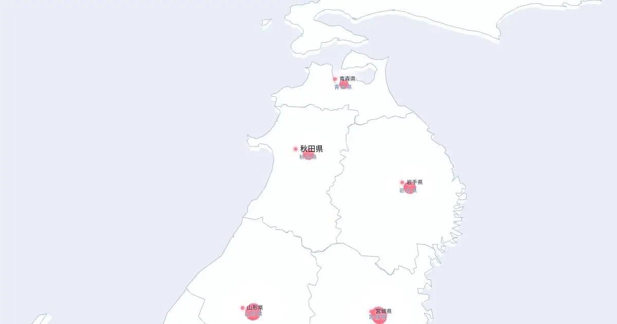 秋田県の位置を示す3D日本地図