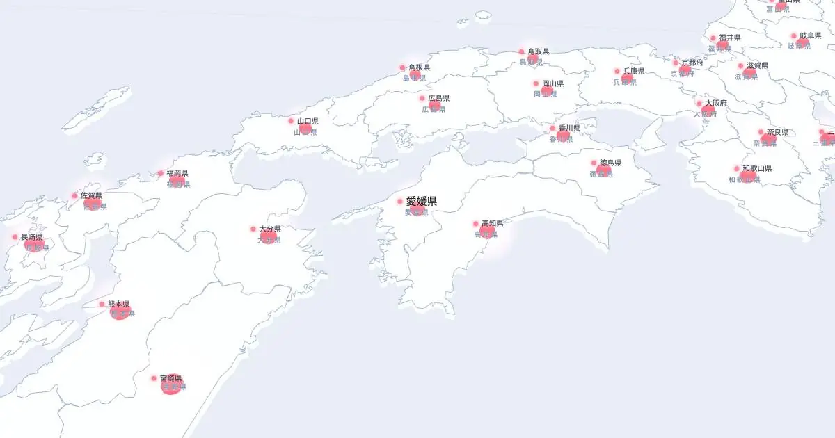 愛媛県の位置を示す3D日本地図