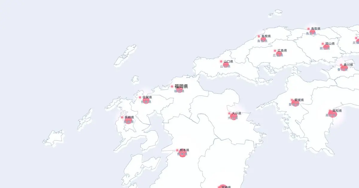 福岡県の位置を示す3D日本地図