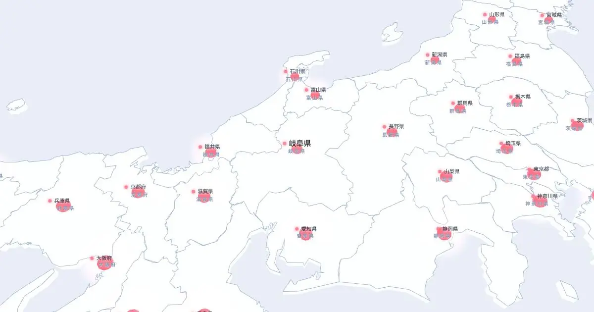 岐阜県の位置を示す3D日本地図