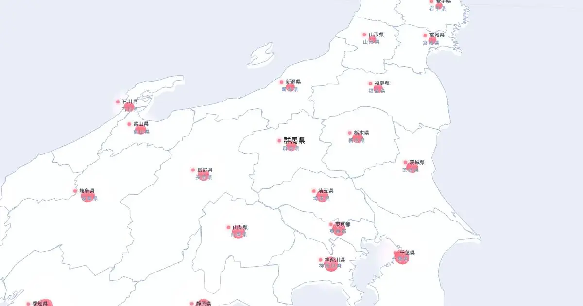 群馬県の位置を示す3D日本地図