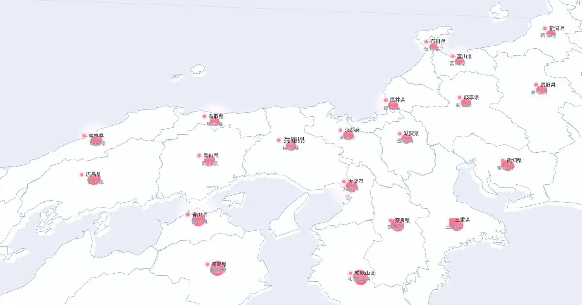 兵庫県の位置を示す3D日本地図