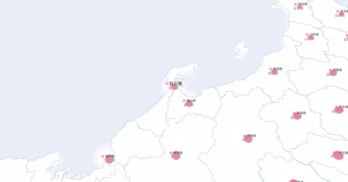 石川県の位置を示す3D日本地図
