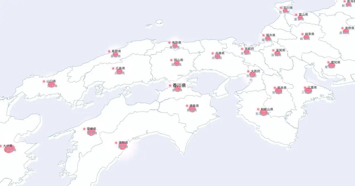 香川県の位置を示す3D日本地図