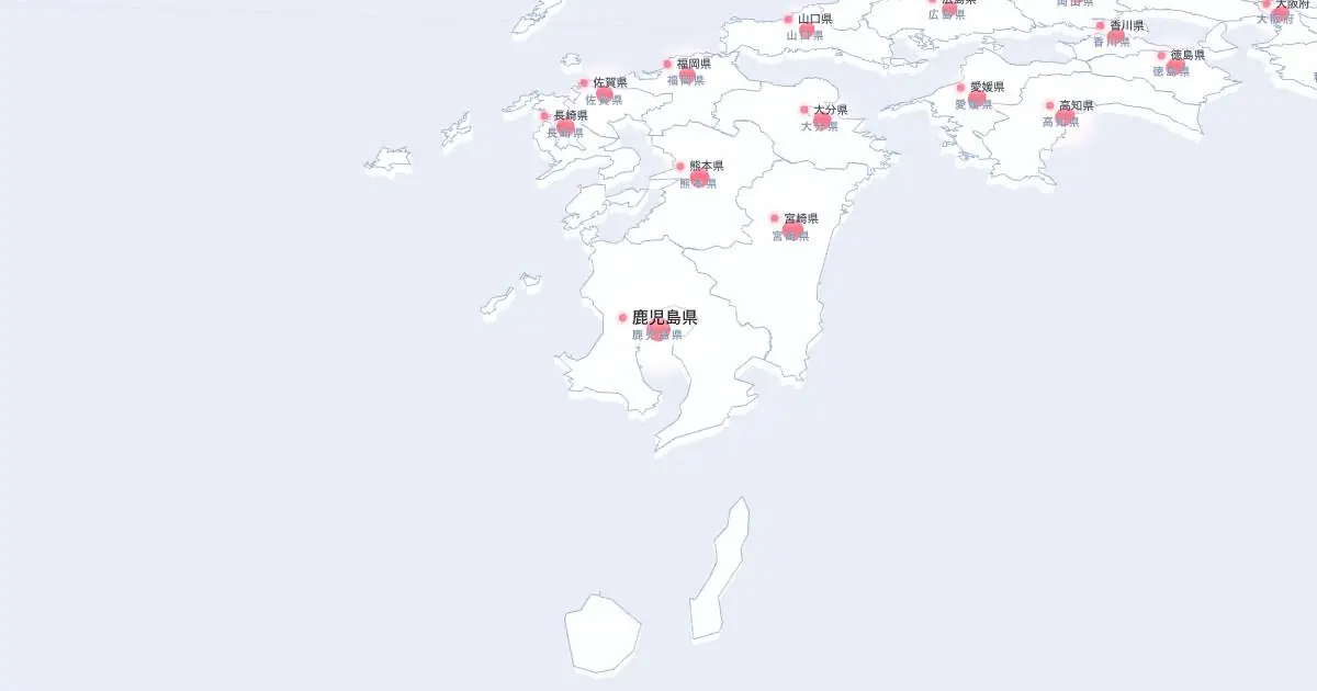 鹿児島県の位置を示す3D日本地図