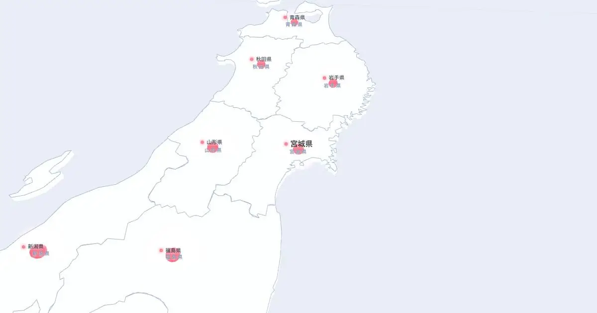 宮城県の位置を示す3D日本地図