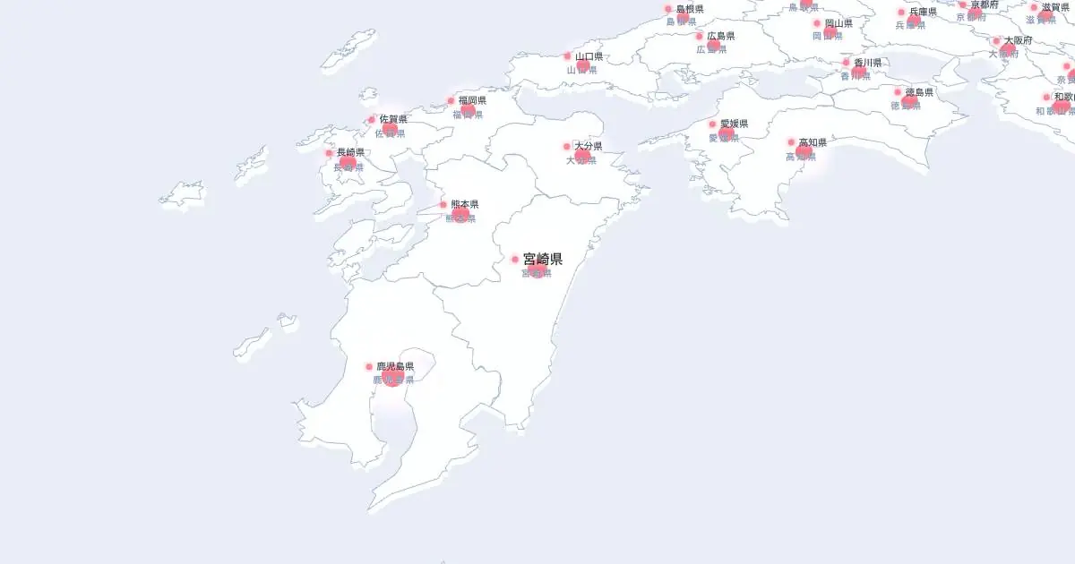 宮崎県の位置を示す3D日本地図