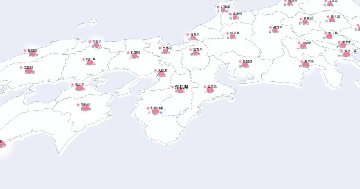 奈良県の位置を示す3D日本地図