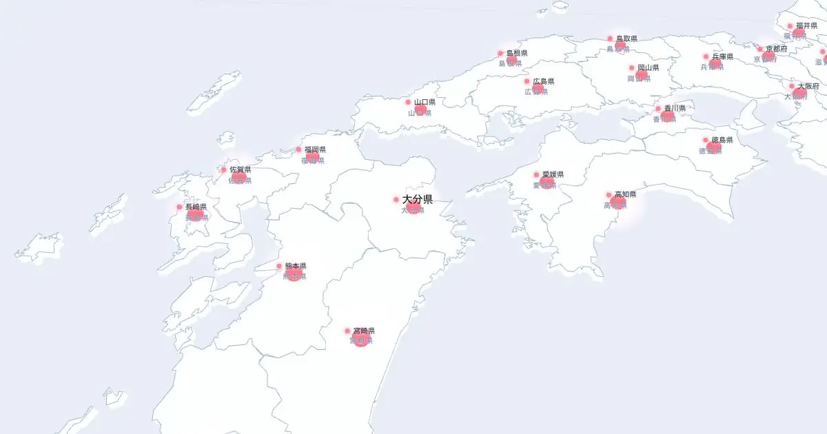 大分県の位置を示す3D日本地図