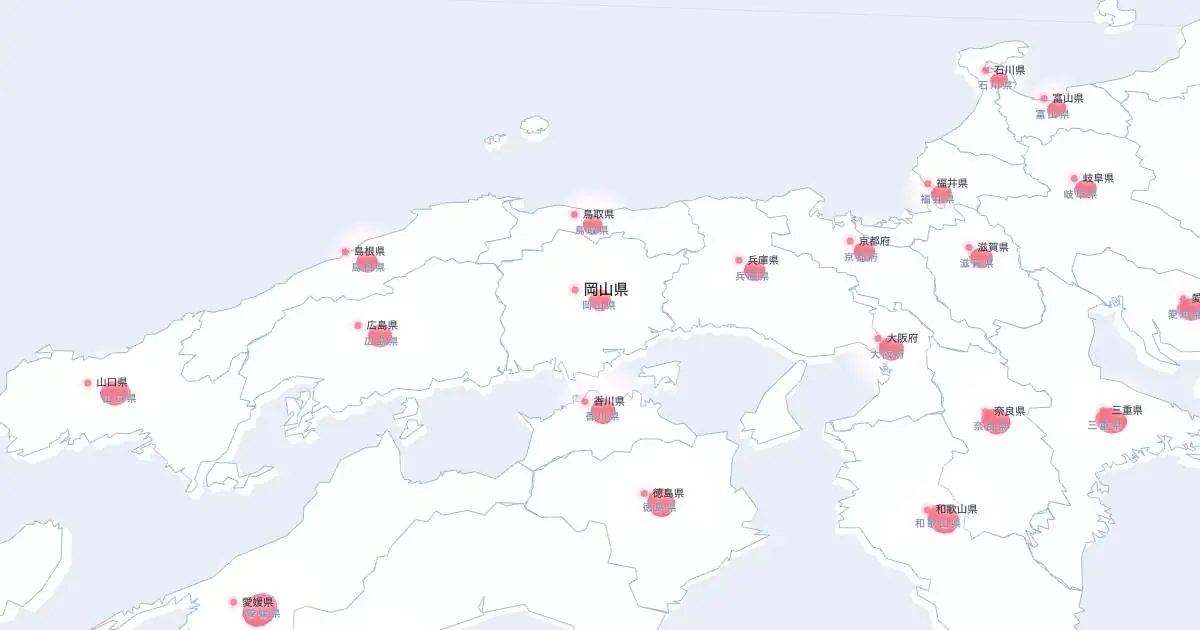 岡山県の位置を示す3D日本地図