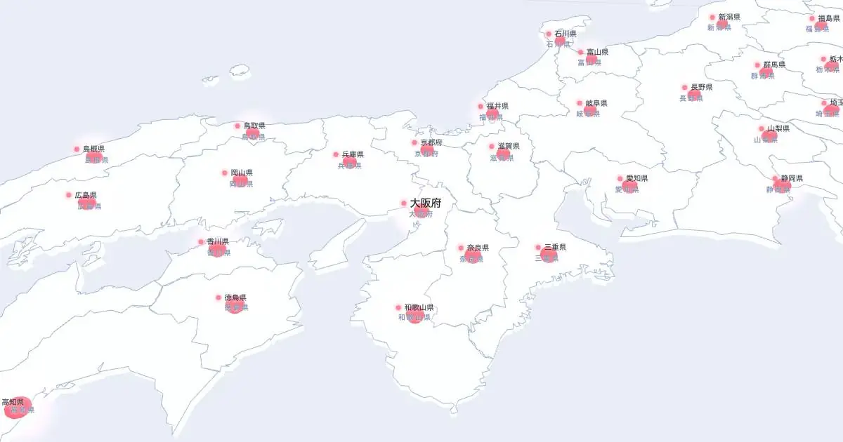 大阪府の位置を示す3D日本地図