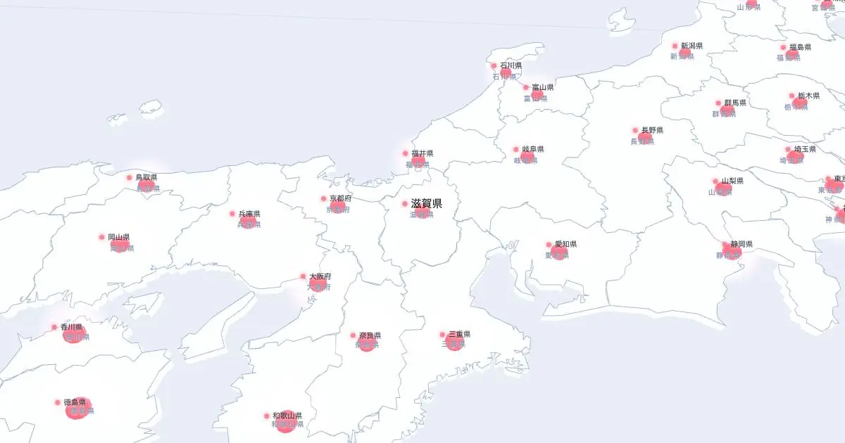 滋賀県の位置を示す3D日本地図