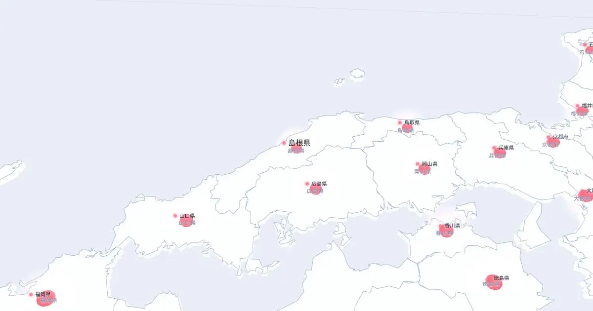 島根県の位置を示す3D日本地図