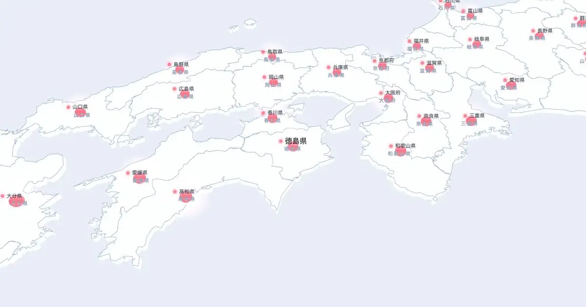 徳島県の位置を示す3D日本地図