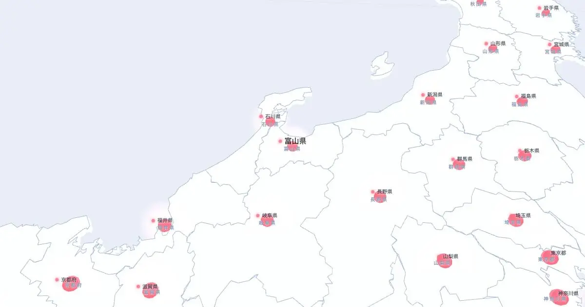 富山県の位置を示す3D日本地図