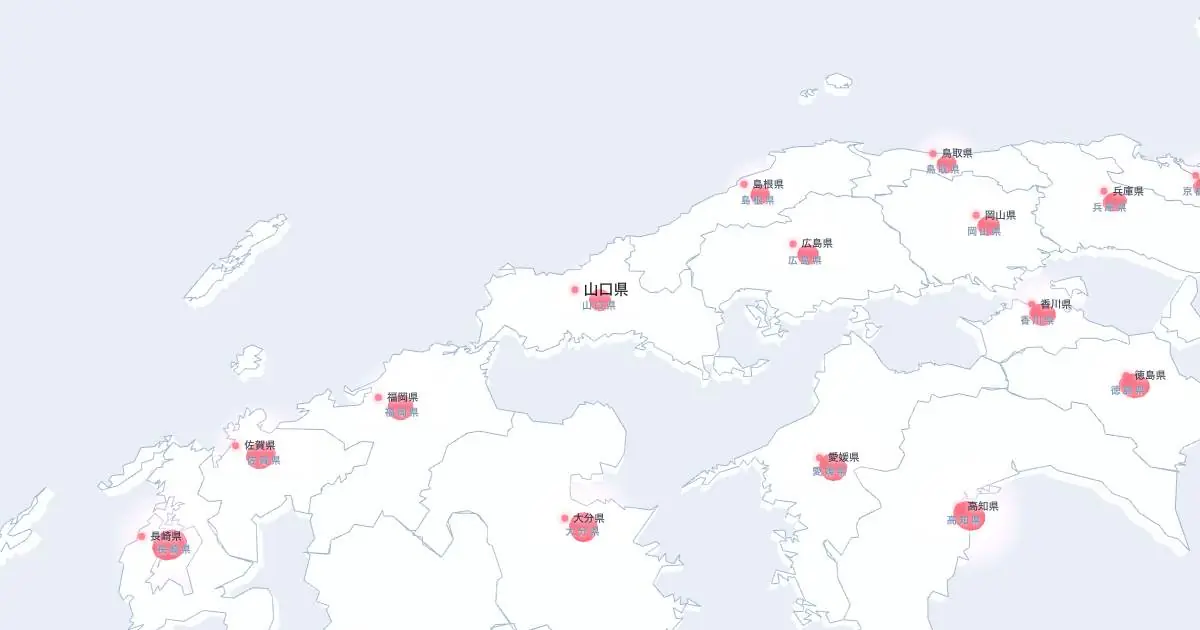 山口県の位置を示す3D日本地図