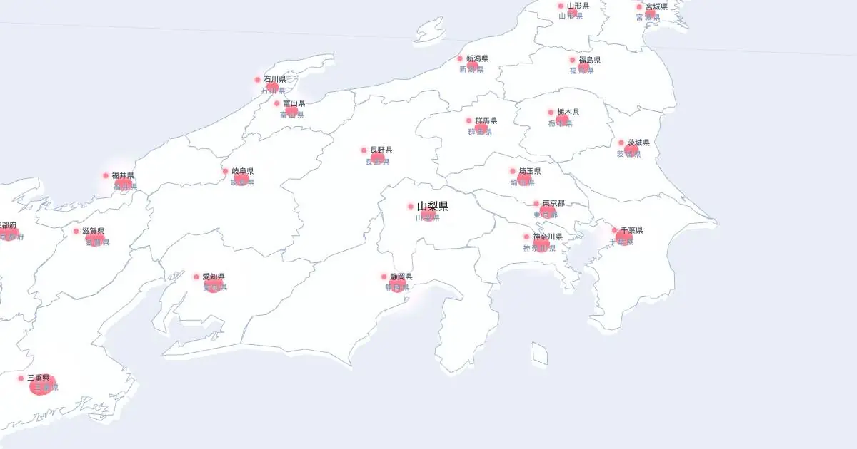 山梨県の位置を示す3D日本地図